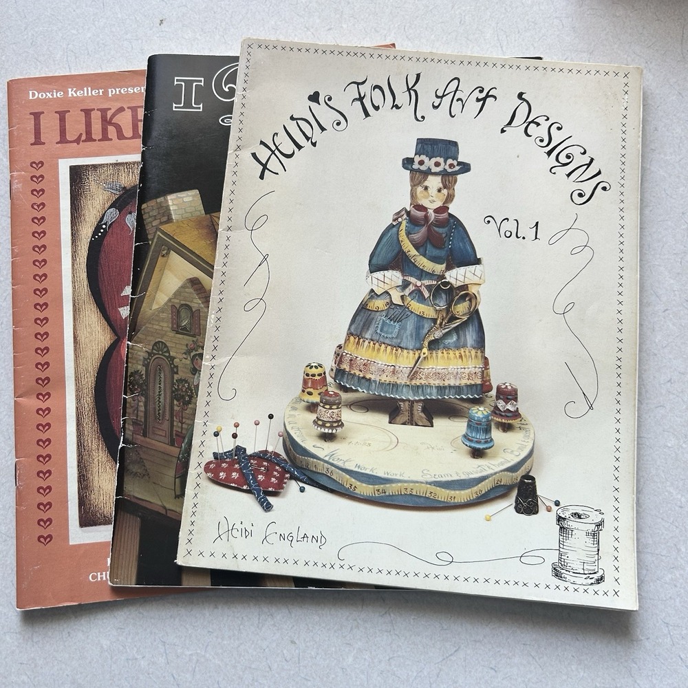 Vintage Folk Art Tole Painting Pattern Books Heidi England Doxie Keller Set of 3